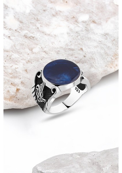 Mavi Mineli Gümüş Erkek Yüzük