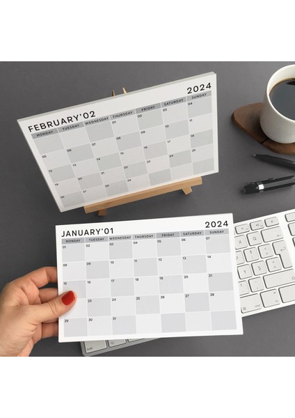 Grinin Tonları 2025 Masa Takvimi, Ahşap Şövale Masa Takvimi, Aylık Planlamalı Takvim, 2025 Takvim, Yapılacaklar Listesi(Arka Sayfalar)