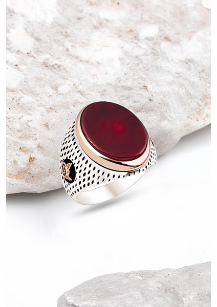 Gümüş Akik Taşlı Nokta Kasalı Erkek Yüzük