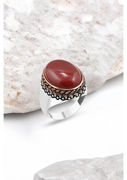 Kapşon Taşlı Gümüş Erkek Yüzük