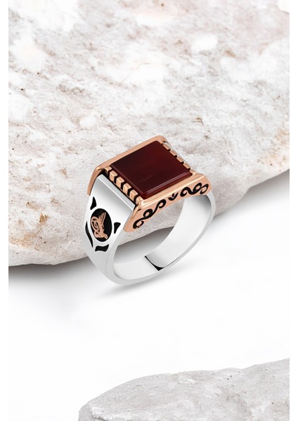 Düz Akik Taşlı Gümüş Erkek Yüzük