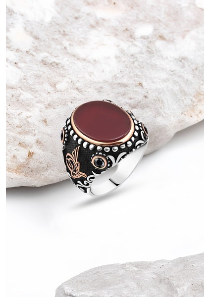 Düz Akik Taşlı Gümüş Erkek Yüzük