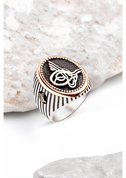 Gümüş Osmanlı Tuğralı İşlemeli Erkek Yüzük