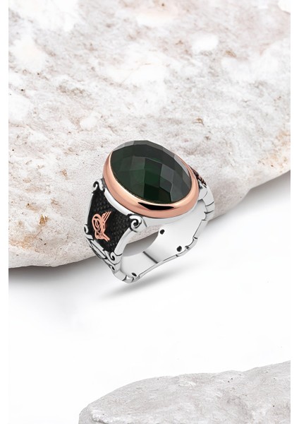 Yeşil Kesme Zirkon Taşlı Gümüş Erkek Yüzük