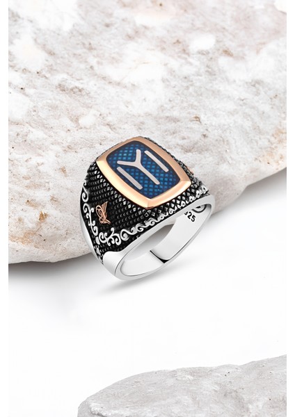 Mineli Kayı Boyu Gümüş Erkek Yüzük