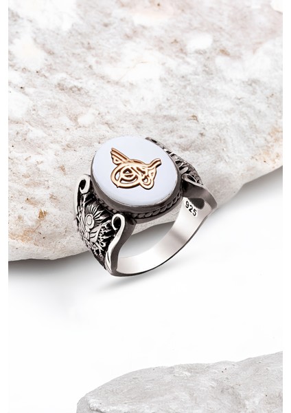 Sedef Taşlı Tuğralı Gümüş Erkek Yüzük