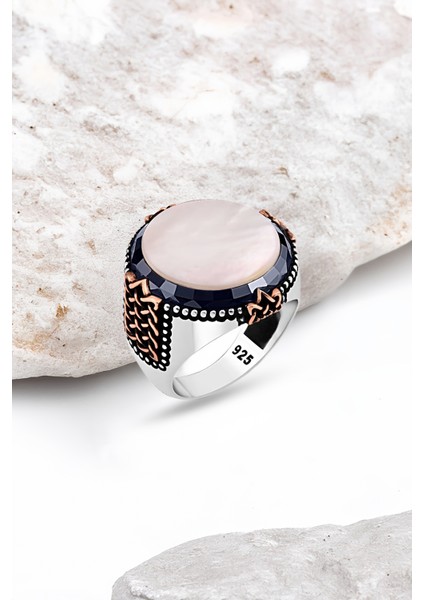 Sedef Taşlı Gümüş Erkek Yüzük