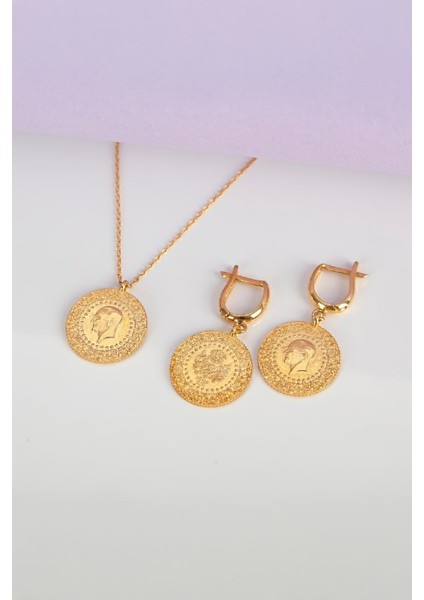 925 Ayar Gümüş Altın Kaplama Çeyrek Bayan Takı Seti