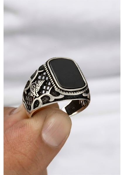 Osmanlı Tuğrası Motifli Gümüş Erkek Yüzük