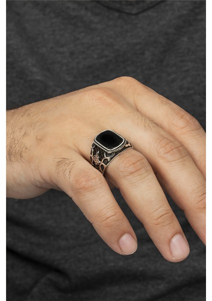 Osmanlı Tuğrası Motifli Gümüş Erkek Yüzük modelleri