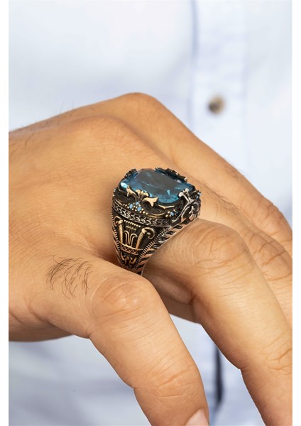 Aqua Ve Turkuaz Taşlı Gümüş Erkek Yüzük fiyatları
