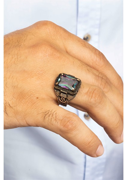 Mistik Topaz Taşlı Ay Yıldızlı Gümüş Erkek Yüzük modelleri