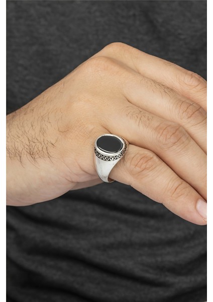 Sarmal Desenli Şerit Oval Gümüş Serçe Parmak Erkek Yüzük fiyatları