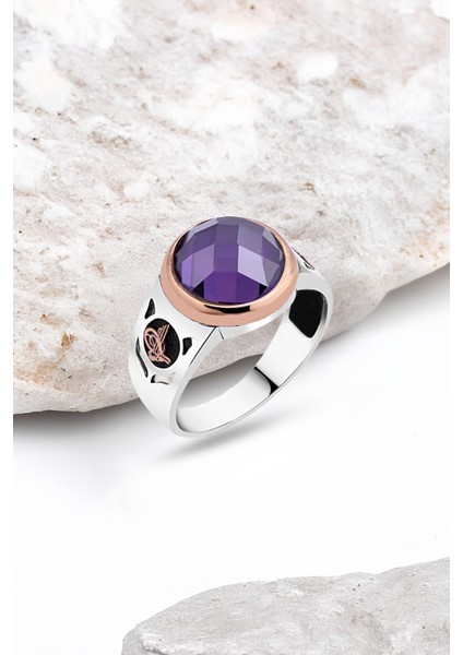 Ametist Taşlı Gümüş Erkek Yüzük