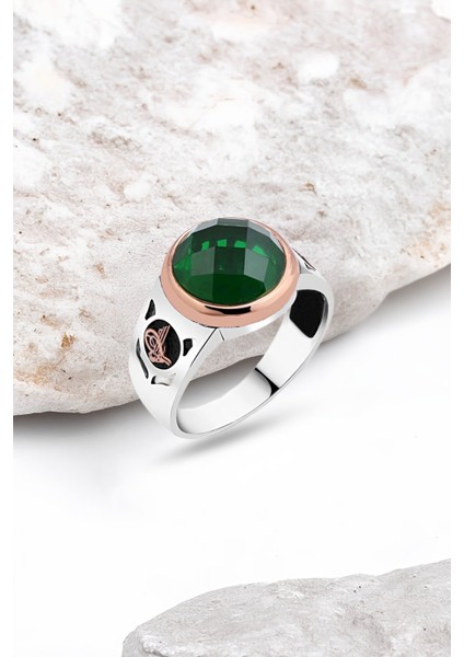 Yeşil Zirkon Taşlı Gümüş Erkek Yüzük