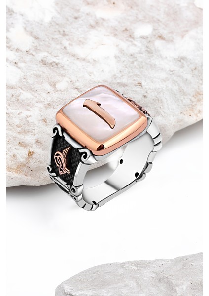 Sedef Taş Üzeri Elif Yazılı Gümüş Erkek Yüzük