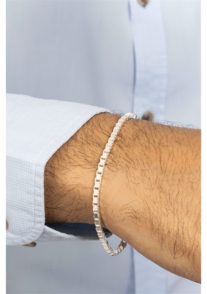 Küp Zincir Gümüş Erkek Bileklik