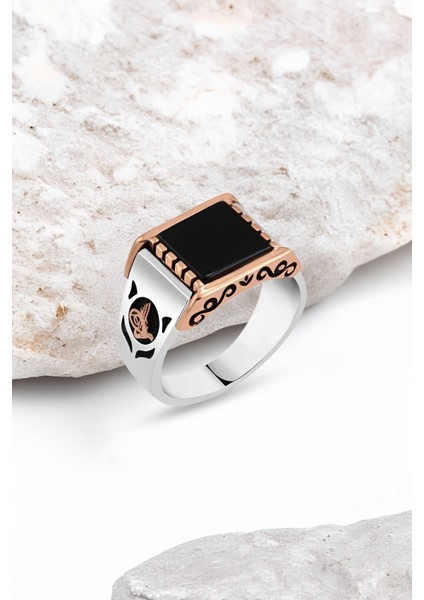 Düz Onix Taşlı Gümüş Erkek Yüzük