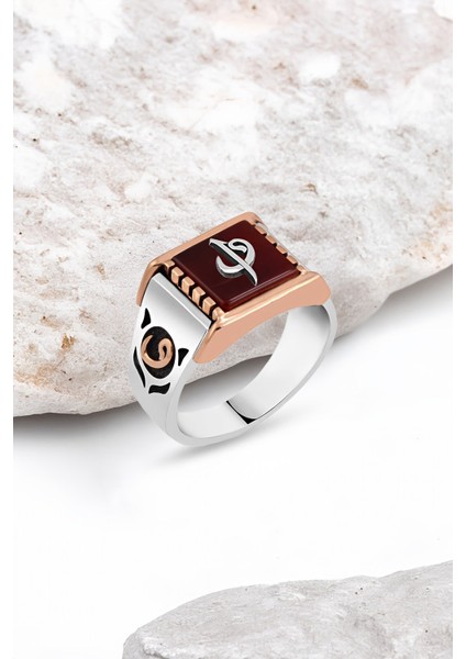 Akik Taş Üzeri Elif-Vav Gümüş Erkek Yüzük