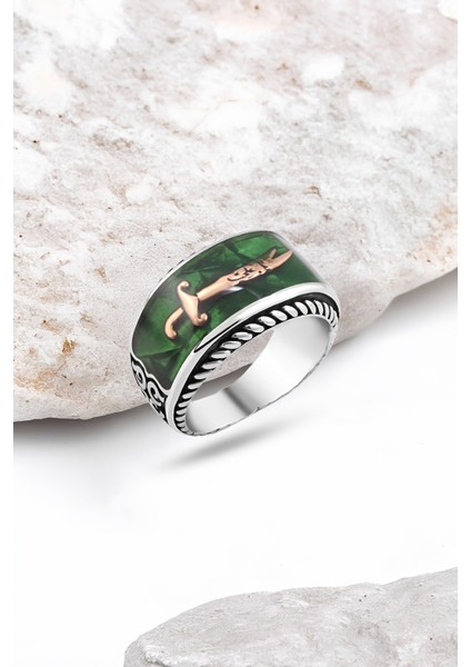 Mineli Zülfikarlı Gümüş Erkek Yüzük