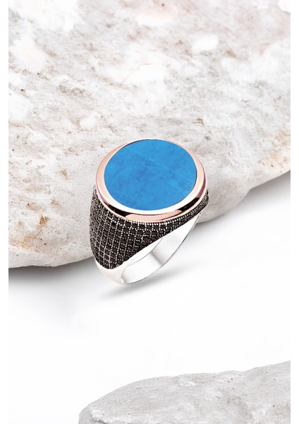 Gümüş Turkuaz Taşlı Erkek Yüzük