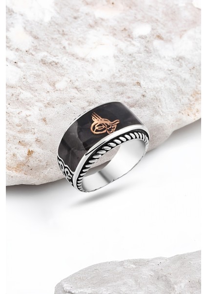 Mineli Tuğralı Gümüş Erkek Yüzük