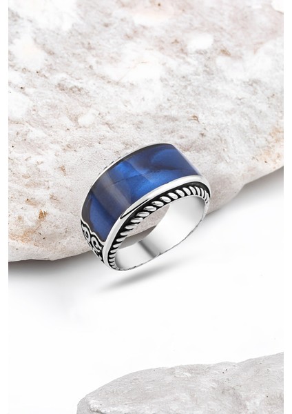 Mineli Gümüş Erkek Yüzük