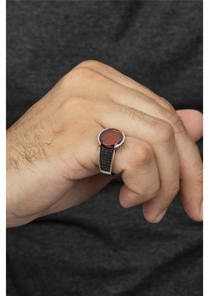 Kırmızı Akik Taşlı Gümüş Serçe Parmak Erkek Yüzük fiyatları