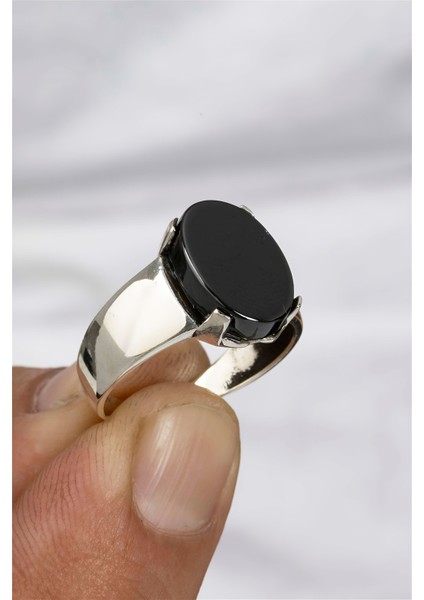 Sade Oniks Taşlı Gümüş Serçe Parmak Erkek Yüzük