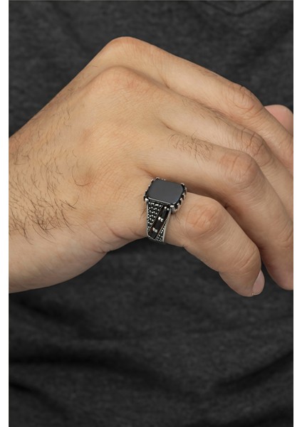 Baget Ve Oniks Taşlı Gümüş Serçe Parmak Erkek Yüzük fiyatları