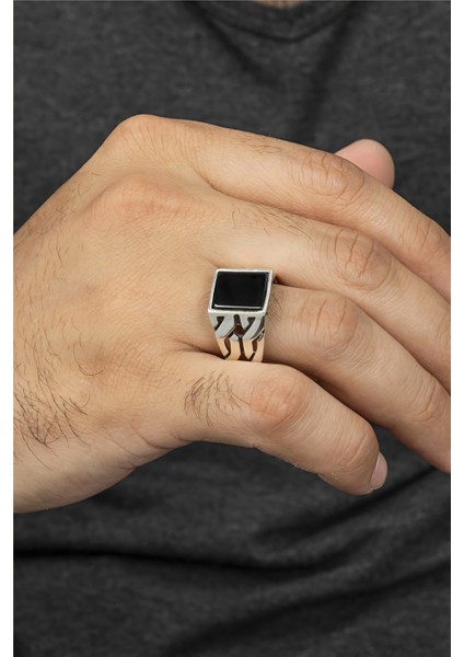 Modern Tasarım Oniks Taşlı Gümüş Erkek Yüzük modelleri