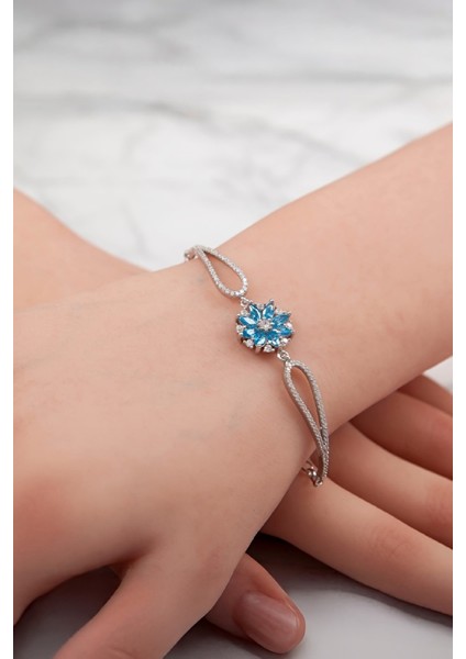 925 Ayar Gümüş Aqua Taşlı Lotus Bayan Bileklik fiyatları