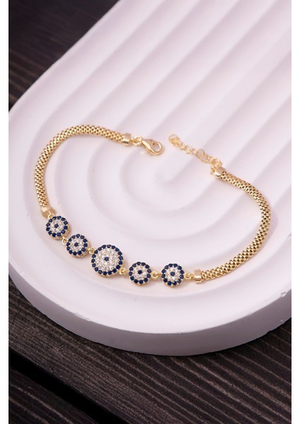 925 Ayar Gümüş Altın Kaplama Nazarlık Bayan Bileklik