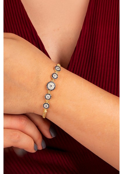 925 Ayar Gümüş Altın Kaplama Nazarlık Bayan Bileklik fiyatları