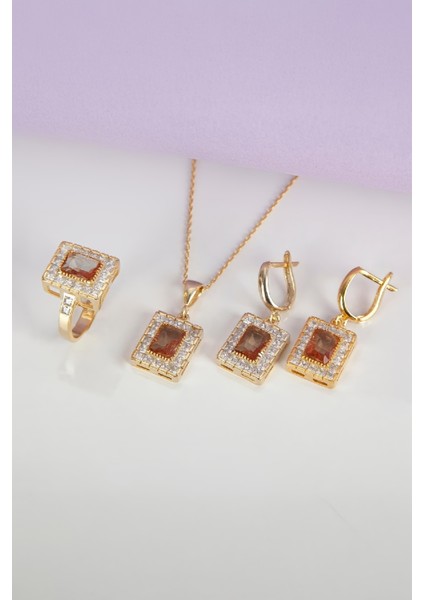 Zultanit Taşlı Altın Kaplama 925 Ayar Gümüş Bayan Takı Seti