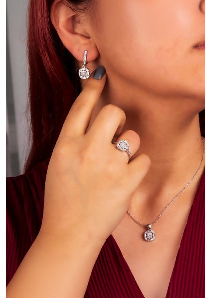 925 Ayar Gümüş Rodyumlu Zirkon Süslemeli Baget Bayan Takı Seti fiyatları