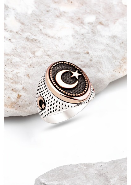 Gümüş Ay Yıldız Motifli Erkek Yüzük