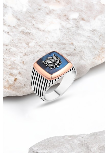 Mineli Osmanlı Devlet Armalı Gümüş Erkek Yüzük