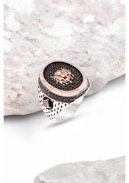 Gümüş Zirkon Taşlı İşlemeli Erkek Yüzük