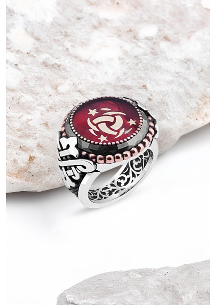 Mineli Teşkilat-I Mahsusa Kenarı Çember Taşlı Gümüş Erkek Yüzük