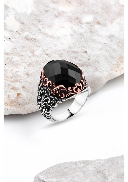 Siyah Zirkon Taşlı Gümüş Erkek Yüzük