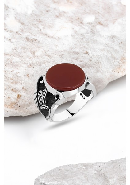 Düz Akik Taşlı Gümüş Erkek Yüzük