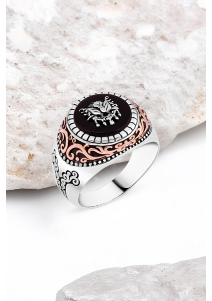 Onix Taş Üzeri Osmanlı Tuğralı Gümüş Erkek Yüzük