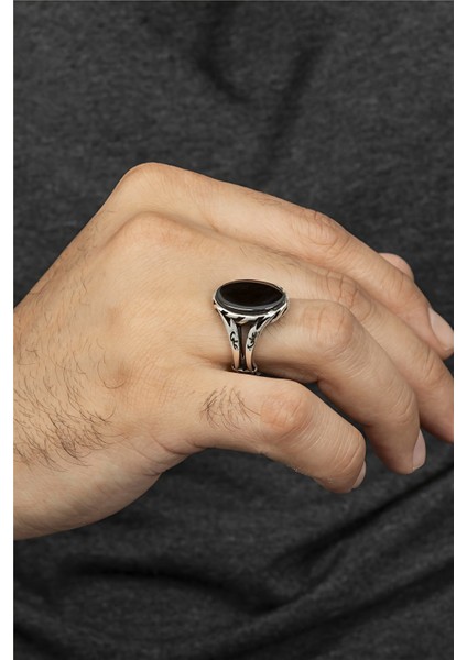 Hz. Ali Yazılı Kılıç Motifli Oniks Taşlı Gümüş Erkek Yüzük fiyatları