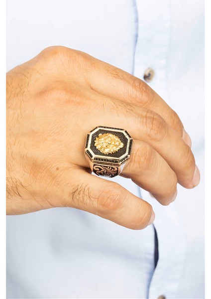 Aslan Figürlü Siyah Zirkon Taşlı Gümüş Erkek Yüzük modelleri