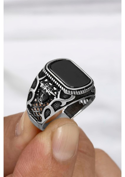 Medusa Motifli 925 Ayar Gümüş Erkek Yüzük