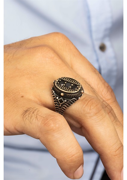 Oval Siyah Oniks Taşlı İnce Kordon Gümüş Erkek Yüzük fiyatları