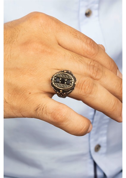 Oval Siyah Oniks Taşlı İnce Kordon Gümüş Erkek Yüzük modelleri