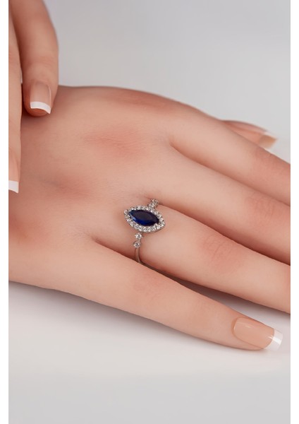 Parliement Mavisi Mekik Taşlı 925 Ayar Gümüş Bayan Yüzük fiyatları