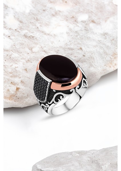 Düz Onix Taşlı Gümüş Erkek Yüzük